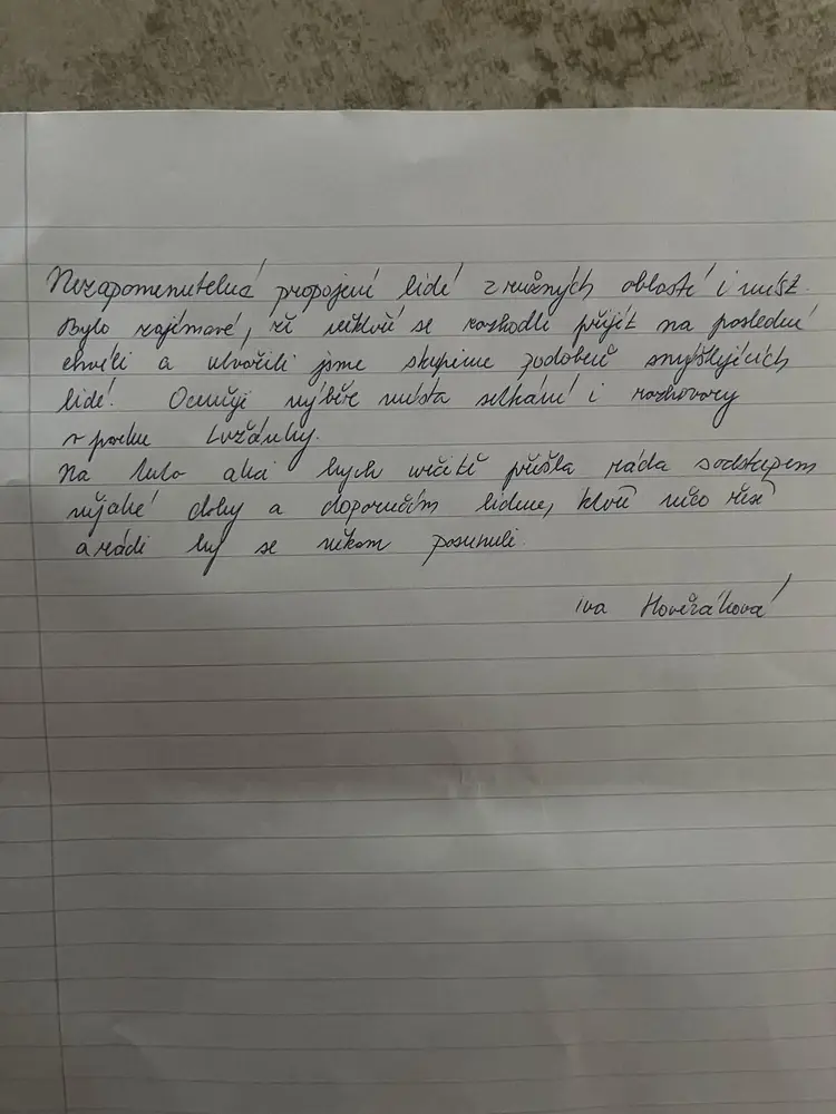 Ručně psaná recenze účastníka